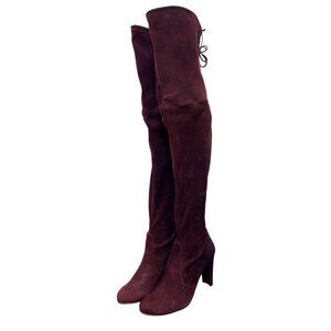 Stuart Weitzman Suede Over-The-Knee Boots In Wine With Block Heel Size 7